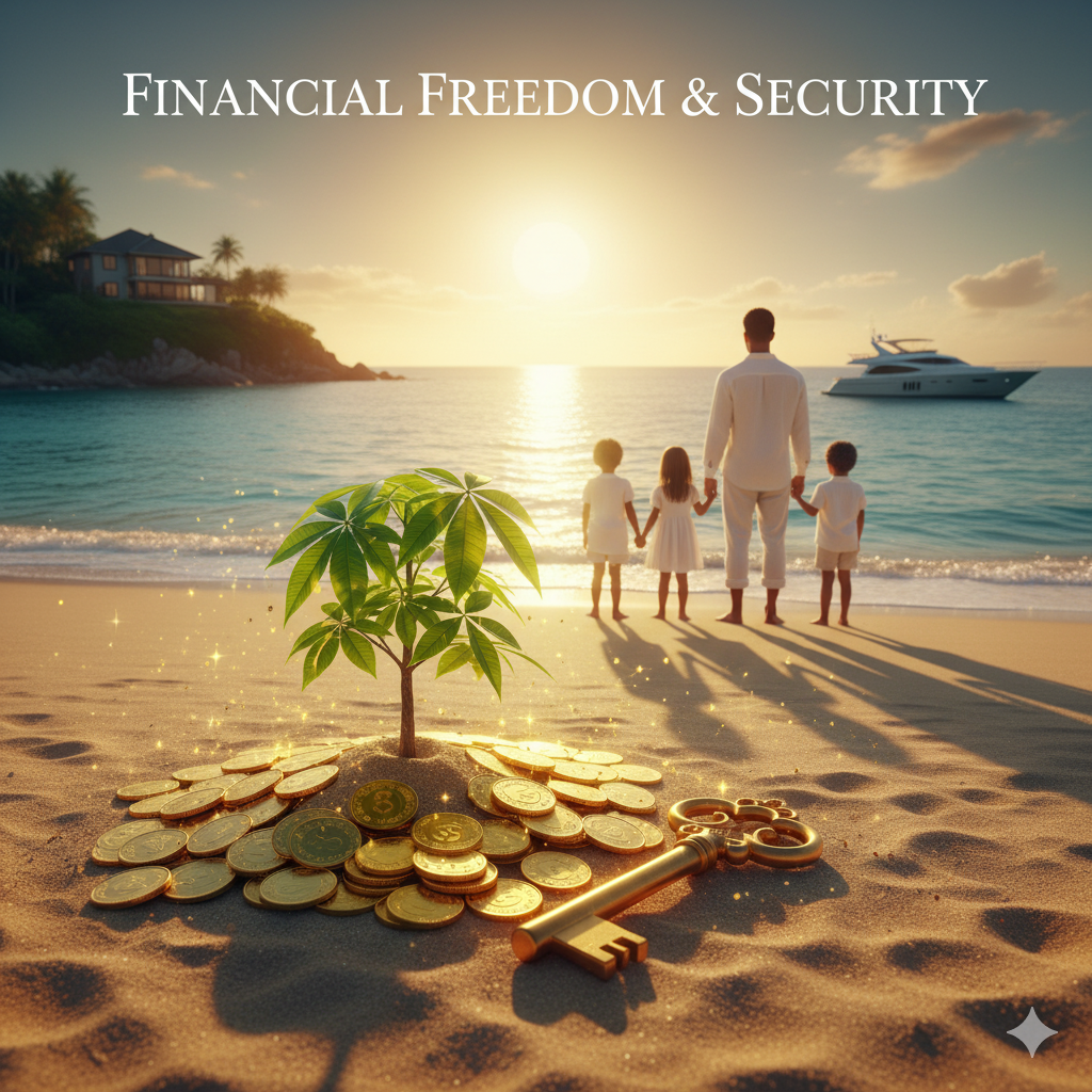 Inspirational image representing financial freedom and security achieved through compound interest